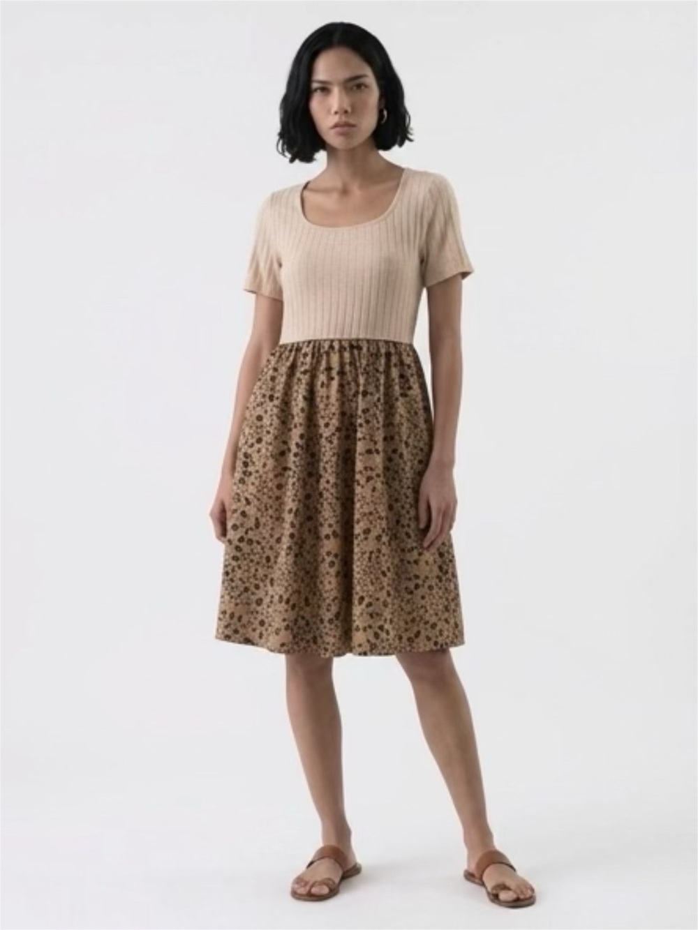 Emery Rose Beige Ribbed Top Dress